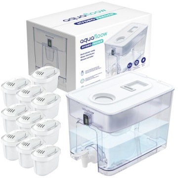AquaFloow XL: filtrační konvice vody 9,5 l, velký filtrační konvice 10 x filtr na vodu