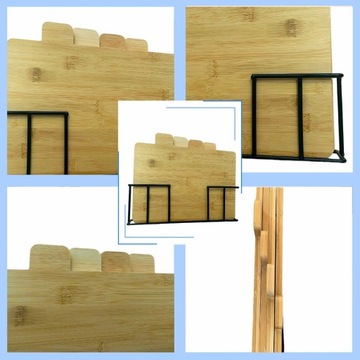 ZESTAW 4x BAMBUSOWA DESKA KUCHENNA DO KROJENIA SERWOWANIA DREWNIANA +STOJAK