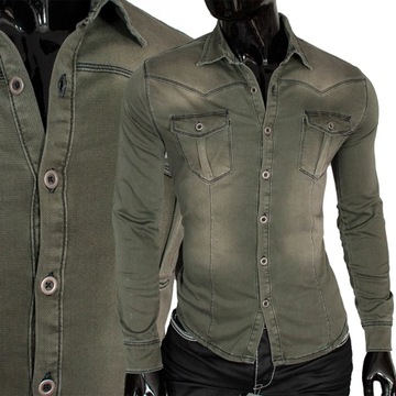 Koszula Cipo Baxx Męska Jeansowa Slim Przecierana Taliowana Casual Premium