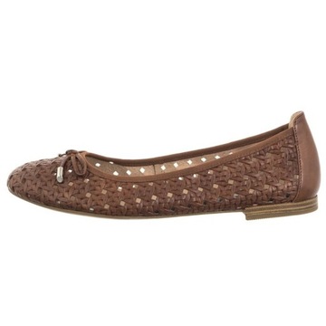 Buty Baleriny Skórzane Damskie Caprice Brązowe 9-22109 Cognac Nappa