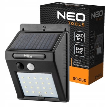 NEO LAMPA SOLARNA WISZĄCA ŚCIENNA 20SMD LED 250LM Z CZUJNIKIEM RUCHU 99-055