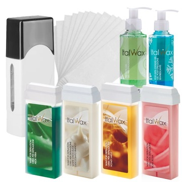 ItalWax Zestaw do depilacji 4x wosk w rolce + PODGRZEWACZ do wosku Paski