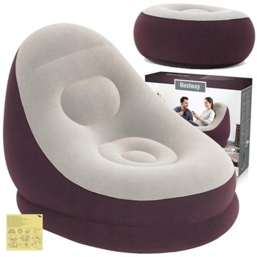 Dmuchana Pufa Fotel Sofa Leżanka + Podnóżek 122x94x81 cm Bestway Welurowy