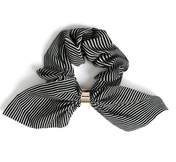 GUMKA DO WŁOSÓW SCRUNCHIE KOKARDA PASKI CZARNA