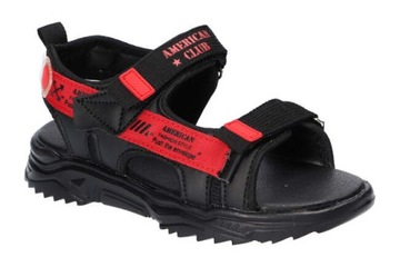 AMERCIAN CLUB RL21/21 SANDAŁY CHŁOPIĘCE NA LATO CZARNE BLACK/RED RZEPY R 34