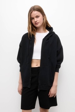 PULL & BEAR CZARNA BLUZA OVERSIZE KAPTUR ZAMEK SB9 NH2__M