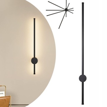 NOWOCZESNA CZARNY LAMPA ŚCIENNA 60CM KINKIET LED OBRÓT O 90° 3000K