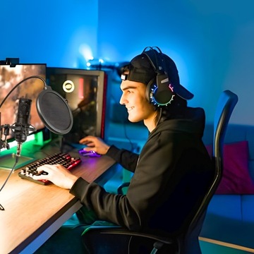 СТУДИЙНЫЙ МИКРОФОН USB-ГНЕЗДО КОНДЕНСАТОР ИГРОВОЙ ПОП-ФИЛЬТР ПОДСТАВКА НАБОР