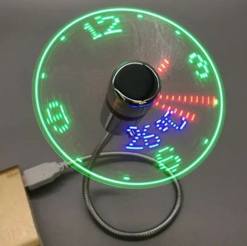 BAJERANCKI WIATRACZEK USB Z ZEGAREM LED WENTYLATOR DEKORACJA GADŻET WIATRAK