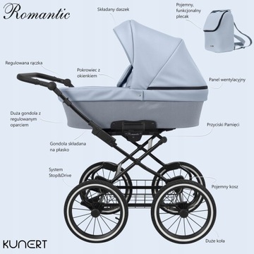 KUNERT Romantic 08 ретро коляска 1в1 с надувными колесами