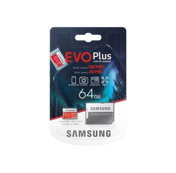 Карта памяти Samsung EVO Plus microSDXC 64 ГБ + SD-адаптер