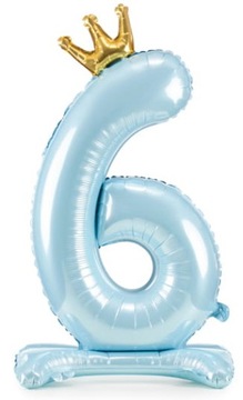 Stojący balon z koroną cyfra 6 błękit 84 cm XL