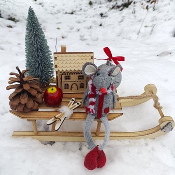 STROIK BOŻONARODZENIOWY ŚWIĄTECZNY STROIK NA PREZENT SANIE PODŚWIETLANY DOM