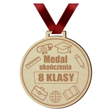 MEDAL ukończenia 8 KLASY taśma BORDO koniec ROKU