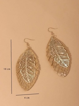 Kolczyki długie złote skórzane z liśćmi liście