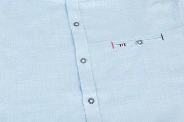 РУБАШКА МУЖСКАЯ ЛЬНЯНАЯ ХЛОПКОВАЯ, СИНИЙ ВОРОТНИК СТОЙКА, РАЗМЕР 39/40