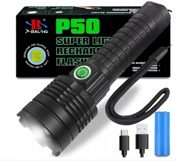 LATARKA taktyczna LED ZOOM USB MOCNA akumulatorowa 04048