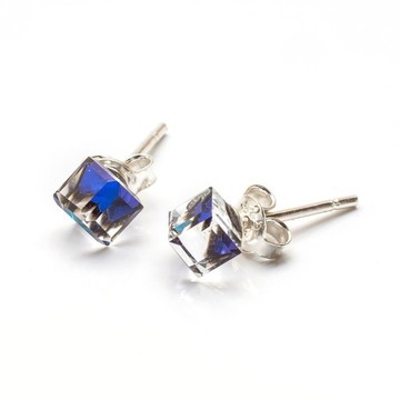 Srebrne 925 Kolczyki z kr. Swarovski Cube 4mm BBL