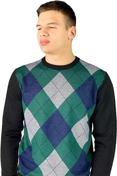 Y2903 Pierre Cardin Crew Argyle Knitted Jumper SWETER MĘSKI L