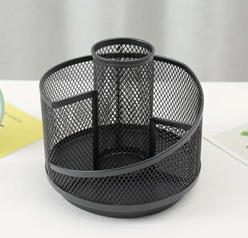 ORGANIZER NA BIURKO PRZYBORNIK KREDKI POJEMNIK METALOWY CZARNY OBROTOWY 360