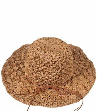 Modny duży kapelusz damski Szerokie rondo 10cm z rzemykiem