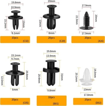 105X ШПИЛЬКИ АВТОМОБИЛЬНЫЕ МОНТАЖНЫЕ ЗАЖИМЫ РЕМОНТ АВТОМОБИЛЯ ОБИВКА ПОТОЛКА