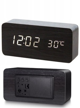 STYLOWY ZEGAR LED BUDZIK DREWNIANY 24H
