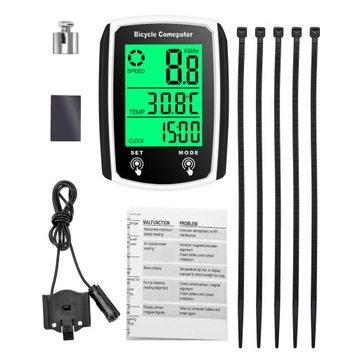 Проводной велокомпьютер с 19 сенсорными функциями.