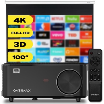 PRZENOŚNY RZUTNIK PROJEKTOR FULL HD 4K Android 9.0 + EKRAN PROJEKCYJNY 100
