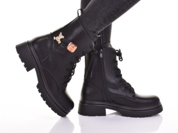 КОЖАНЫЕ РАБОЧИЕ БОТИНКИ ЖЕНСКИЕ УТЕПЛЕННЫЕ, ЧЕРНЫЕ НА ПЛАТФОРМЕ, НА ОСЕНЬ-ЗИМУ