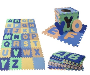 MATA EDUKACYJNA DLA DZIECI PIANKOWA GRUBA PUZZLE 3D LITERKI ALFEBET DUŻA