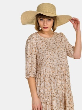 Duży kapelusz damski letni plażowy słomkowy elegancki perełki beżowy