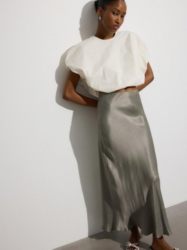 SPÓDNICA MIDAXI SATYNOWA PROSTA GŁADKA KLASYCZNA NA GUMCE ODCIEŃ KHAKI M