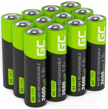 12x AKUMULATORKI BATERIE AA R6 GREENCELL 2600 mAH DO RADIA LATARKI ZABAWKI