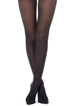 CALZEDONIA RAJSTOPY kryjące LYCRA geometryczny wzorek granatowe S 1/2
