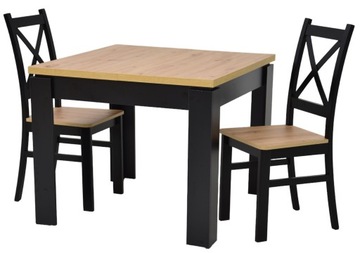 Zestaw stół 90x90/120 cm i 2 krzesła krzyżak