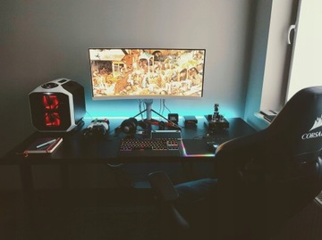 ИГРОВОЙ КОМПЬЮТЕРНЫЙ СТОЛ, БЕЛЫЙ 136X66, РЕГУЛИРУЕМАЯ ВЫСОТА, СТОЛЕШНЯ