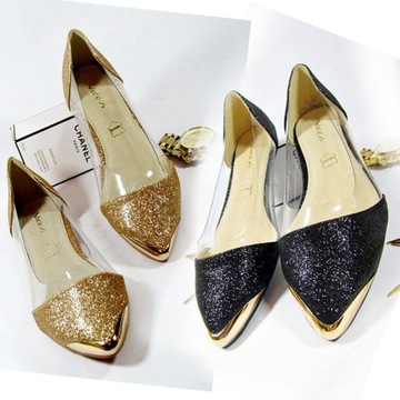 BALERINKI ELEGANCKIE POŁYSKUJĄCE SKÓRA ZŁOTE 37