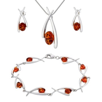 Duży Srebrny Komplet Amber 091 z bursztynem