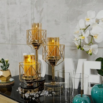 Подсвечник Glamour Lantern Chrome SET золотой