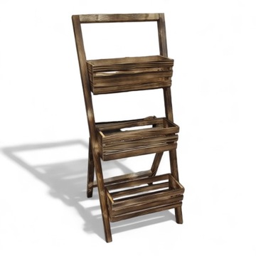 KWIETNIK Drewniany Stojak Na Kwiaty Zioła Drabinka Trójpoziomowy Opalany