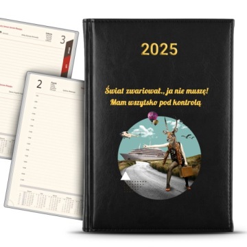 KALENDARZ 2025 CZARNY Planer Terminarz Roczny WSZYSTKO POD KONTROLĄ Wzory