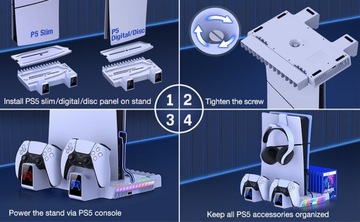ЗАРЯДНАЯ СТАНЦИЯ ОРГАНАЙЗЕР RGB ДЛЯ DualSense+PS5/PS5 SLIM 2023 ОХЛАЖДАЮЩИЙ ВЕНТИЛЯТОР
