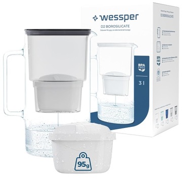 DZBANEK SZKLANY WESSPER D2 BOROSILICATE 3l + 2x FILTR WKŁAD WODY WESSPER
