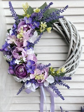 ВЕСЕННИЙ ЦВЕТОЧНЫЙ ВЕНОК ДЛЯ ДВЕРИ, ПЛЕТЕННЫЙ КРЕМ, ЛАВАНДА, ВЕНОК ИЗ ЛИЛЫ