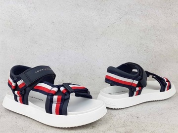 TOMMY HILFIGER SANDAŁY GRANATOWE NA RZEP DAMSKIE