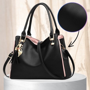 КОЖАНАЯ СУМКА-ШОППЕР С БРЕЛОКОМ НА ПЛЕЧЕ ЖЕНСКАЯ ГОРОДСКАЯ СУМКА