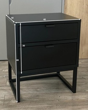Черная прикроватная тумбочка, каркас, черный матовый столик-чердак