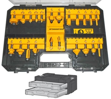 Osprzęt do frezarek DeWalt Szuflada TSTAK - frezy do drewna - 22 sztuki