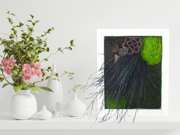 МОХОВАЯ КАРТИНА мох хроботек плоский мох северный олень в деревянной рамке 23х28